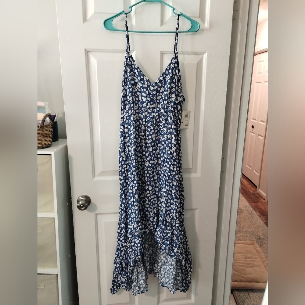 Blue and White High Low Dress